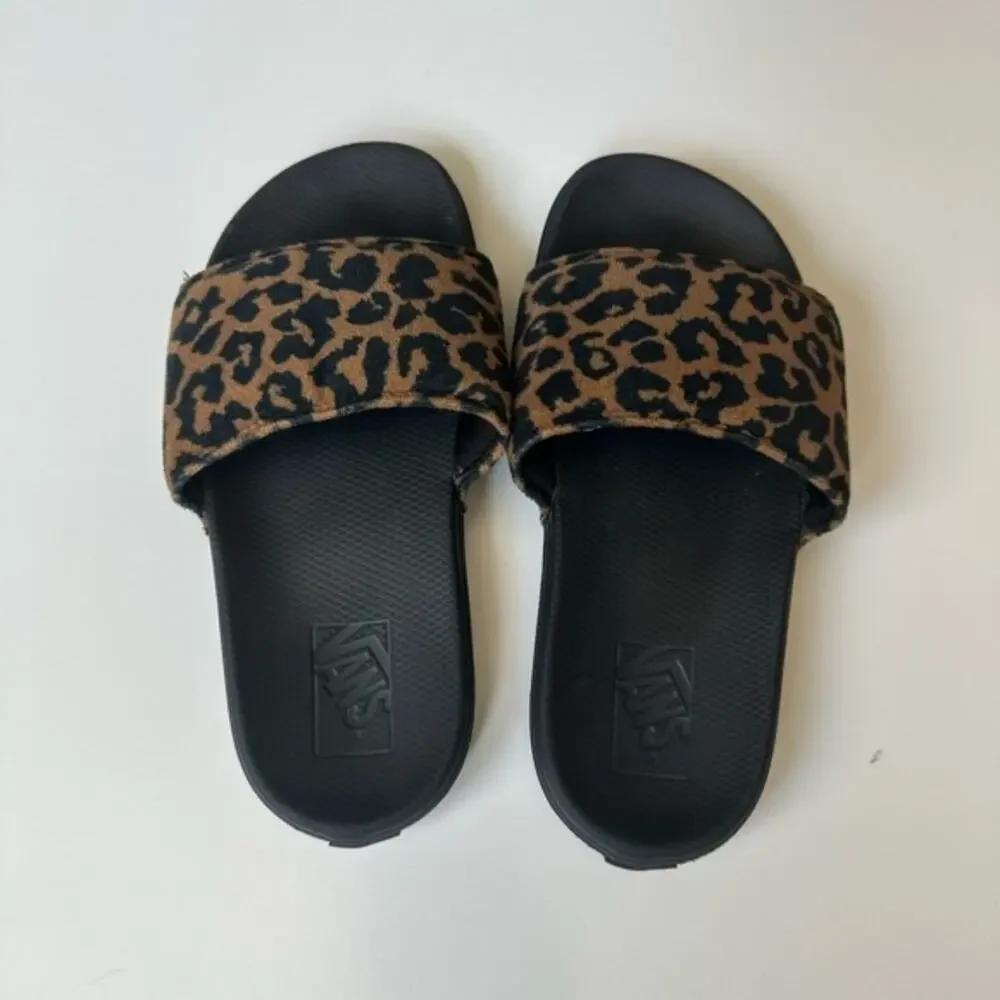Vans Leopard and Black Slides size 3